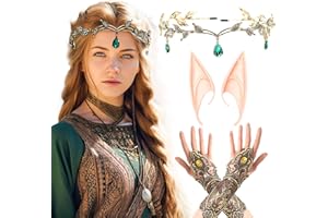 LaVenty costume d'elfe renaissance gants de dentelle coiffe renaissance bandeau couronne de fée des bois oreilles d'elfe forêt elfe renaissance halloween mariage douceur de mariée