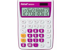 REBELL Re della sdc912pk calcolatrice da tavolo sdc912, calcolatrice da tavolo a 12 cifre per l' ufficio e la casa, Dual Funzionamento, Pink