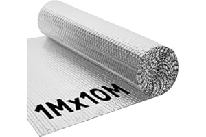 BLOSTM Foil Insulation Roll 1m x 10m - Radiator Reflector Panels for Floor, Ceiling, Roof, Wall Insulation - Aluminium Bubble Radiator Reflective Foil Roll - Heat & Vapour Barrier Saves Energy