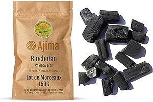 Ajima Binchotan 150G Morceaux - Purificateur d'eau Végétal Naturel - Charbon Actif Bio pour Eau - Bois de Chêne Vert Japonais de Wakayama Certifié - Idéal pour Filtrer l'eau en Carafe