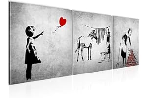 Runa Art Cuadro Decorativo Banksy Street Art 3 Piezas Lienzo no Tejido Decoración para Sala 90 x 30 cm pintada En blanco y negro 029234a