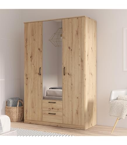 Armoire JENSLEV 144x176 3 Portes 3 Tiroirs Coloris Chêne Nat