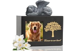 DiDiBirDi Haustierurne für Hundeasche Hundebox Holz Schwarz Hundeurnen für Asche Haustier Asche Box mit Hundeengel und Aschebeutel