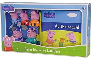 DQB DEQUBE Peppa Pig – Set di libri da bagno e burattini da dito – Include 5 marionette da dito della famiglia Peppa Pig – Giocattoli da bagno e piscina – a partire da 12 mesi (Deqube 919D00051)