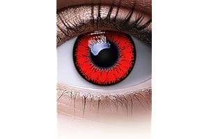 MeralenS Lentilles couleur rouge - Red Flower Halloween, Shrovetide, Carnaval | 1 paire (2 pièces) | sans correction | 0,00 Dioptries