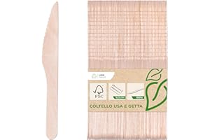 Love Nature Posate Usa e Getta - 100 Pezzi Coltello Legno - Coltelli Usa e Getta Ecologiche e Biodegradabili - Posate Monuso per Feste, Compleanni, Campeggio e Picnic