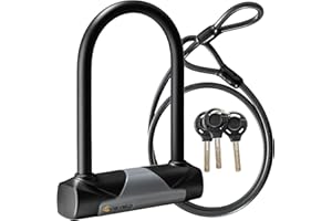 Via Velo Bike U-Lock with Cable, Heavy Duty Anti-Theft Bicycle U Locks with 8mm Braided Steel and 3 Keys, 4ft Length Security Cable for E-Bike, Scooter Mountain Road Bike