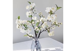 ‎ROLLWAY ROLLWAY 3PCS Künstliche Kirschblütenzweige Deko 49cm, Weiß Kunstblumen Frühling Kirschblüten Zweige Künstliche Blumen Kirschzweige Magnolienzweig Seidenblumen Frühlingsblumen Kunstzweige Sakura