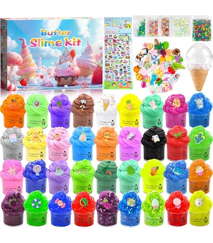 Yuxava Kit Slime 6 Pièces Fluffy - Butter Slime & Clear Slime Parfumés Pour Enfants, Thème Rose