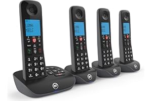 BT Essential Cordless Landline House Phone, Nuisance Call Blocker, Call Block button, Answer Machine, Quad Handset Pack