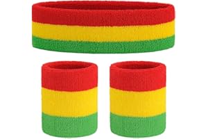 ONUPGO Ensemble de Bandeau et Poignet (3 Pièces) - Sports Sweatband Rayé en Tissu Éponge pour Exercice, Basketball - Absorption de l'Humidité et de la Sueur