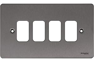 Schneider Electric Ultimate Flat Plate - 4 Gang Grid Faceplate, with Mounting Frame, GUG04GSS, Stainless Steel, Pack of 5