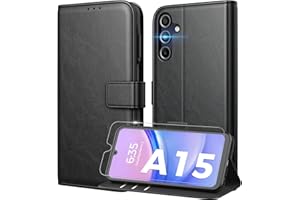 Peakally Coque pour Samsung Galaxy A15 5G/4G [ Verre Trempé Protection *1 ] [ Blocage du Signal RFID ] [ Premium PU ] [ Pochette de Portefeuille ] Etui à Rabat pour Samsung A15 5G/4G, Noir