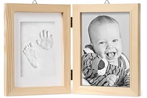 chuckle - Kit Empreinte Pieds & Mains de Bébé avec Cadre en Bois & Rouleau à Pâte - Décoration de Chambre, Cadeau, Souvenir de Naissance - Non Toxique & Facile à Utiliser