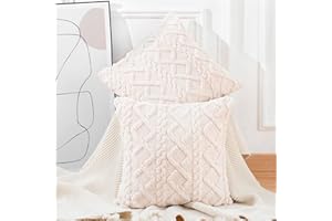 Madizz Lot de 2 Doux Peluche Laine Courte Toison Décoratif Housses de Coussin Luxe Style pour canapé Chambre Beige 40 x 40 cm
