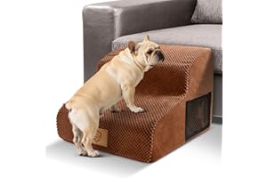 Thihome Dog Stairs for Small Dogs, 2 Step Non-Slip Dog Steps with Removable & Washable Cover, 30D High Density Foam Lightweight Pet Stairs for Bed, Sofa & Chair, 40 x 30 x 40cm，Brown