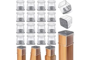ANSIBLE Gommini Per Sedie Quadrati, 24 Pezzi Feltrini per Sedie in Silicone Trasparente con Feltro, Antigraffio in feltro per sedie, tappi protettivi per gambe di per pavimenti in Legno(Fit:27-39mm)