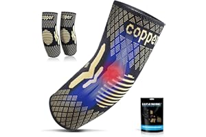 LUSENONE Miedziana orteza na łokcie na zapalenie ścięgien, 2 sztuki opaska kompresyjna na łokieć, wsparcie łokcia tenisisty dla kobiet i mężczyzn, orteza łokciowa dla golfistów, ulga w bólu stawów, XL