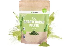‎PURABYO BIO Gerstengras Pulver | aus Süddeutschland | Naturbelassen ohne Zusätze | Kontrolliert-biologischer Anbau | Beutel wiederverschließbar