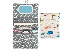 Druuzyl Porta Pannolini e Salviette da Borsa 2 in 1 Borsa Pannolini per Bambini Pieghevole Piccola Borsa per Pannolini Organizer Porta Pannolini per Neonati per Mamma in Viaggio (Tema Animale)