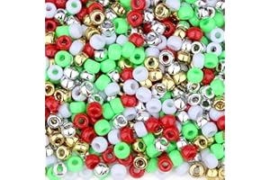 GUJOXILA Christmas Pony Beads Bulk 1000Pcs Christmas Crafts Supplies Bracelet Making Hair Bead for Braids Gold Red Pony Bead for Crafting Bracelets Jewelry Making 6×9mm
