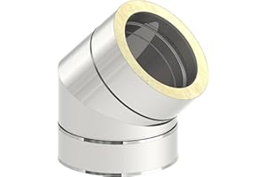 TECNOVIS Schornstein - Winkel DW doppelwandig 45° starr, Innendurchmesser 130mm; Innen/Außen je 0,5 mm Wandstärke, Edelstahl