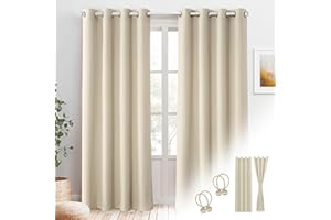 Cozyor Verdunklungsvorhänge Gardinen 2er Set mit Magnet-Raffhalter Thermogardine gegen Kälte 100% verdunkelnd, beige Driftwood, Gardine mit Ösen für Schlafzimmer, Wohnzimmer, Kinderzimmer 240x135 cm