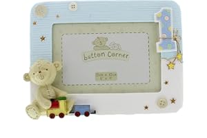 Button Corner Cute Teddy Bear 1st Birthday Photo Frame - Blue, Clear, 200g WBM-GFT05
