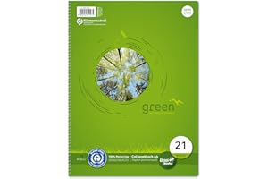 ‎STAUFEN Staufen Green Collegeblock - DIN A4, Lineatur 21 (9mm liniert), 80 Blatt, 4-fach Lochung, premiumweißes 70g/m² Recyclingpapier, 1 Stück