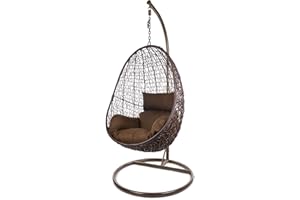 Kideo Komplettset: Hängesessel mit Gestell & Kissen, Korbsessel, Poly-Rattan (Gestell- und Korbfarbe: braun, Kissen: Dunkelbraun Nest (7790 Chocolate))