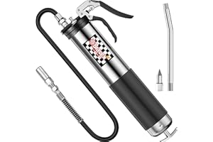 Bravex Grease Gun, Heavy Duty Professional Pistol Grip Grease Gun, 18 inch Flex Hose Silver