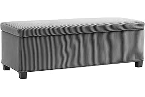HOMCOM Puff Almacenaje, Banco Almacenaje, Capacidad de 84 L, 112x42x40 cm, Tapizado en Pana, Pie de Cama, Carga 220 kg, para Sala de Estar, Dormitorio, Entrada, Gris
