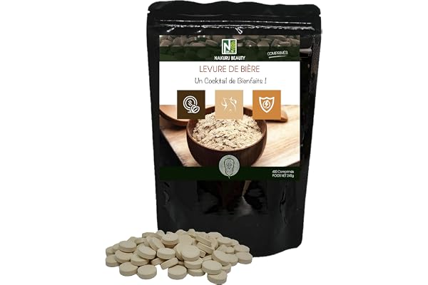 NAKURU | Levure de Bière | Gamme Beauty | Fabriqué en France |"Un Cocktail de Bienfaits!" | (400 Comprimés de 600mg / Poids Net: 240g)