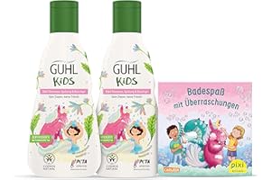‎GUHL Guhl Kids Einhorn Vorteils-Set - 2x Guhl Kids 3 in 1 Shampoo, Spülung & Duschgel, 250ml + 1x Pixi Buch - Speziell für Kinder entwickelt - Kein Ziepen - Cosmos Natural zertifiziert