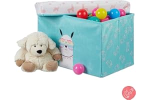 ‎RELAXDAYS Relaxdays Children's Storage Box with Lid, Toy Storage, Foldable, Llama Motif, Boys & Girls, 33 L, Turquoise, 31 x 48.5 x 31 cm