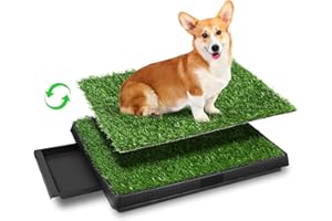 SAILNOVO Toaleta dla psów z obszyciem, dla małych i starszych psów, WC ze sztuczną trawą, dwa elementy trawnika są wymienne, a trawnik podnosi jakość