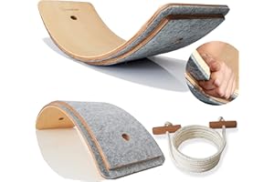 KİNDBOS Balance Board kinder- 80x30 cm - Balance board aus Holz mit Fingerschutz+Filz/ohne Filz- Kurviges Wackelbrett-Balance Board Kinder & Erwachsene (SEİL GRAU FILZ)