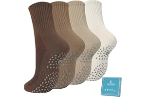 Caldodo Skarpety damskie, 4 pary, skarpety do jogi, 39-42, prezenty dla kobiet, antypoślizgowe skarpety dla dorosłych, skarpety antypoślizgowe z wypustkami, skarpety do pilatesu