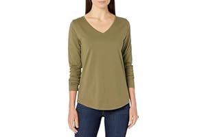 Amazon Essentials T-Shirt con Scollo a v a Maniche Lunghe 100% Cotone con vestibilità Classica Donna