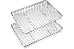 HaWare Baking Tray with Rack Set, 40 x 30 x 2.5cm Stainless Steel Large Oven Cookie Sheet Pan with Cooling Rack for Roasting/Cooking/Drying, Mirror Finish & Dishwasher Safe - 4 Pack (2 Trays+2 Racks)