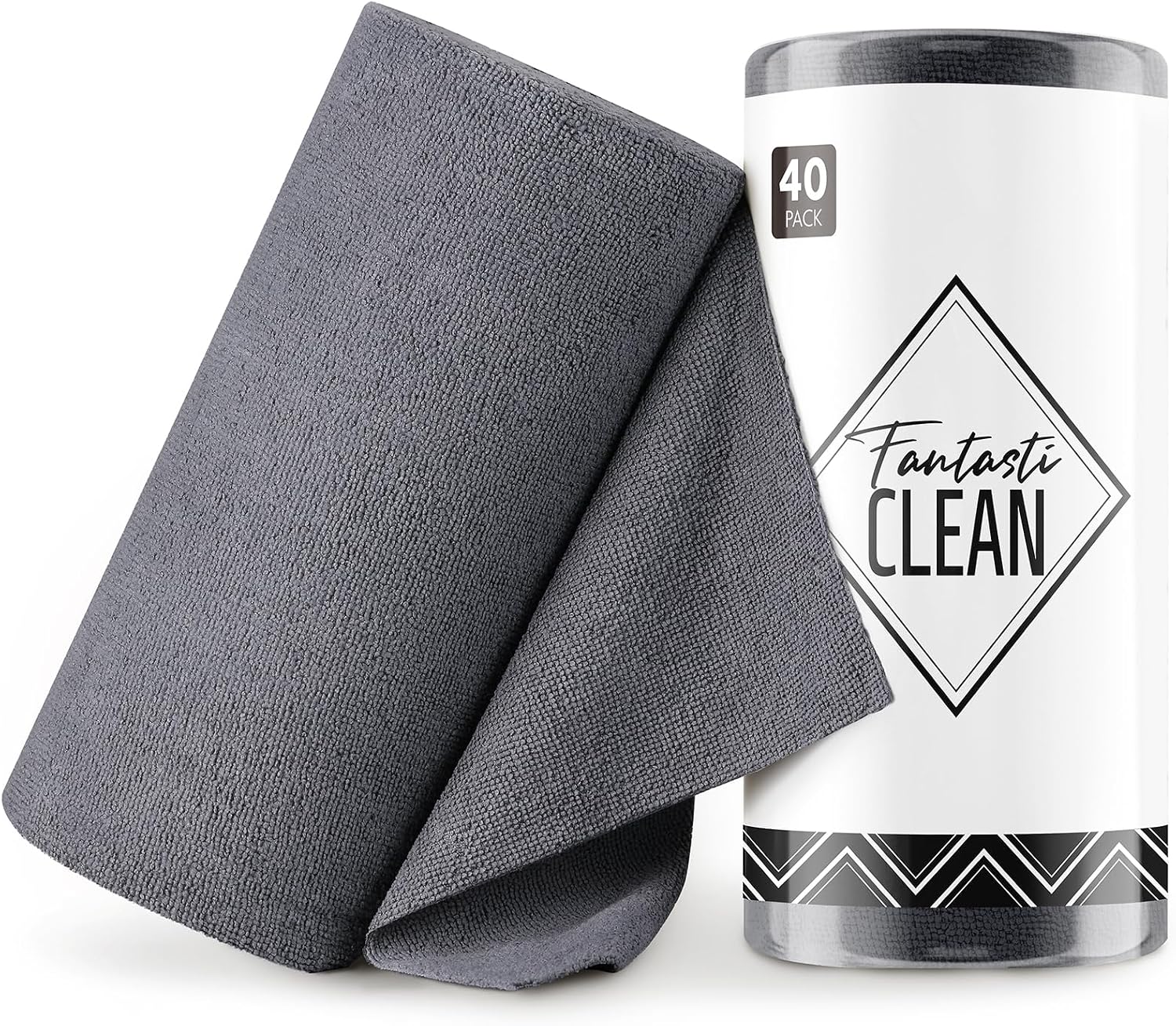 Fantasticlean Paños de Limpieza 40 Unidades, Rollo de Paño de Microfibra Rasgable, Trapos Reutilizables y Sin Pelusas 30 x 30 cm - Gris Oscuro