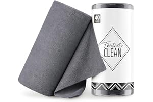 Fantasticlean Paños de Limpieza 40 Unidades, Rollo de Paño de Microfibra Rasgable, Trapos Reutilizables y Sin Pelusas 30 x 30 cm - Gris Oscuro