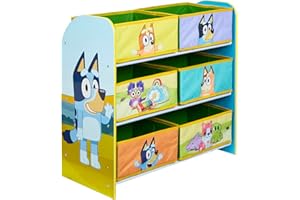 Character World Official Bluey and Friends Children's Storage Unit - MDF Unit with 6 Fabric Containers with Kids Bedroom or Playroom, 60cm x 63.5cm x 30cm