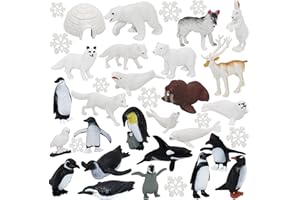 Okabay 36 PCS Arctic Antarctic Ocean Sea Animal Figures Set, Mini Polar Animal Figurines with Snowflake, Mini Plastic Polar Figurines Includes Penguin Bear Seal Cake Toppers Christmas Birthday
