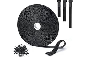 SUSSURRO 10m Adjustable Cable Straps with 60 Buckles, Reusable Cable Ties, Hook and Loop Fastening Straps for Cable Tidy, Cord Organiser, Wire Management, Black