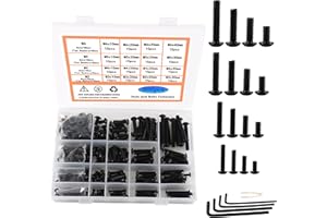 Rshuhx M3 M4 M5 M6 Sechskantschrauben Kohlenstoffstahl Schwarz Schrauben und Muttern Unterlegscheiben Set 500Stück Hex Socket Rund-Knopfkopf Linsenkopf Bolzen mit Schraubenschlüssel