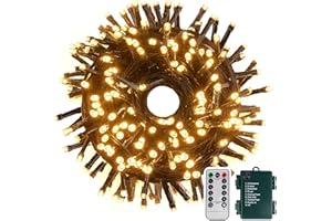 Tacobey Luci Albero di Natale a Batteria, 20M 200 LED Catena Luminosa con Telecomando, 8 Modalità, Impermeabile, Timer, Luci Natalizie da Esterno ed Interno, Cavo Verde Scuro - Bianco Caldo
