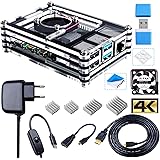 Bruphny Boîtier pour Raspberry Pi 4 avec Ventilateur 35mm, 4 Dissipateurs, Alimentation USB-C 3A, Câble Micro HDMI 1.8m, Adaptateur HDMI-Micro HDMI, Lecteur de Carte USB pour Raspberry Pi 4 Modèle B