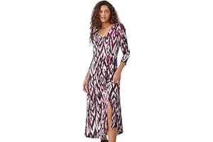 Roman Originals Women Midi Dress for Women UK Ladies Fit and Flare Maxi 3/4 Length Sleeve Autumn Winter Smart Casual Jersey Cocktail Party Going Out Evening Flattering V Neck