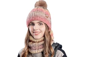WANYIG Gorro de invierno para mujer, conjunto de gorro de invierno cálido, gorro de punto con bufanda, gorro de otoño y bufanda con pompón/forro polar suave